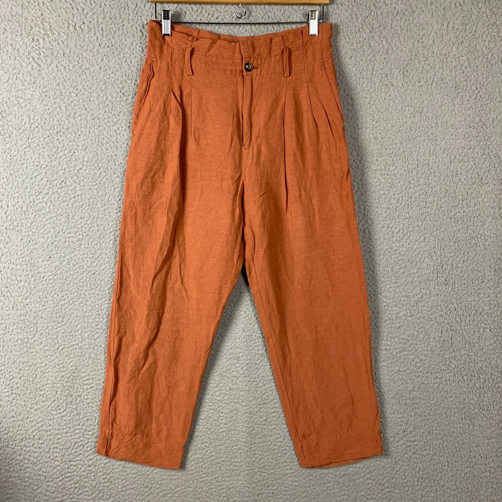 Madewell Pants‎ Women 4 Linen Blend High Rise Paperbag Mom Chino Orange